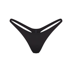 SIGNATURE SWIM THONG BIKINI BOTTOM | ONYX FLAT ON A WHITE BACKGROUND | FLT