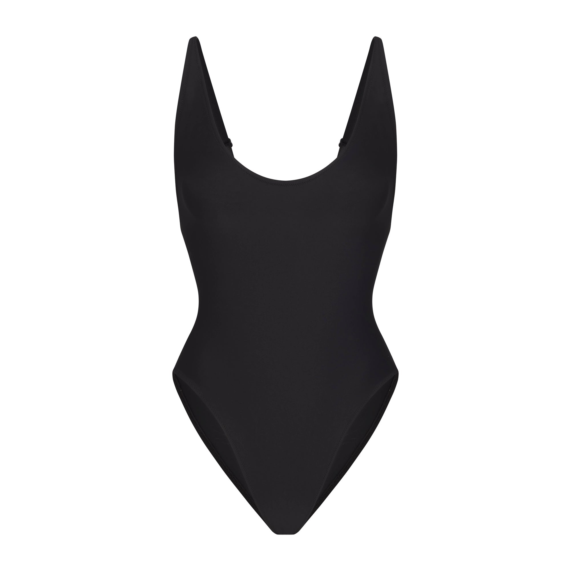 SIGNATURE SWIM SCOOP NECK ONE PIECE | ONYX FLAT ON A WHITE BACKGROUND | FLT
