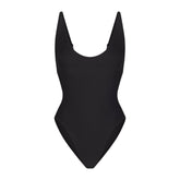 SIGNATURE SWIM SCOOP NECK ONE PIECE | ONYX FLAT ON A WHITE BACKGROUND | FLT