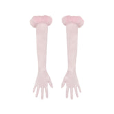 SILK FEATHER TRIM GLOVES | CHERRY BLOSSOM FLAT ON A WHITE BACKGROUND | FLT
