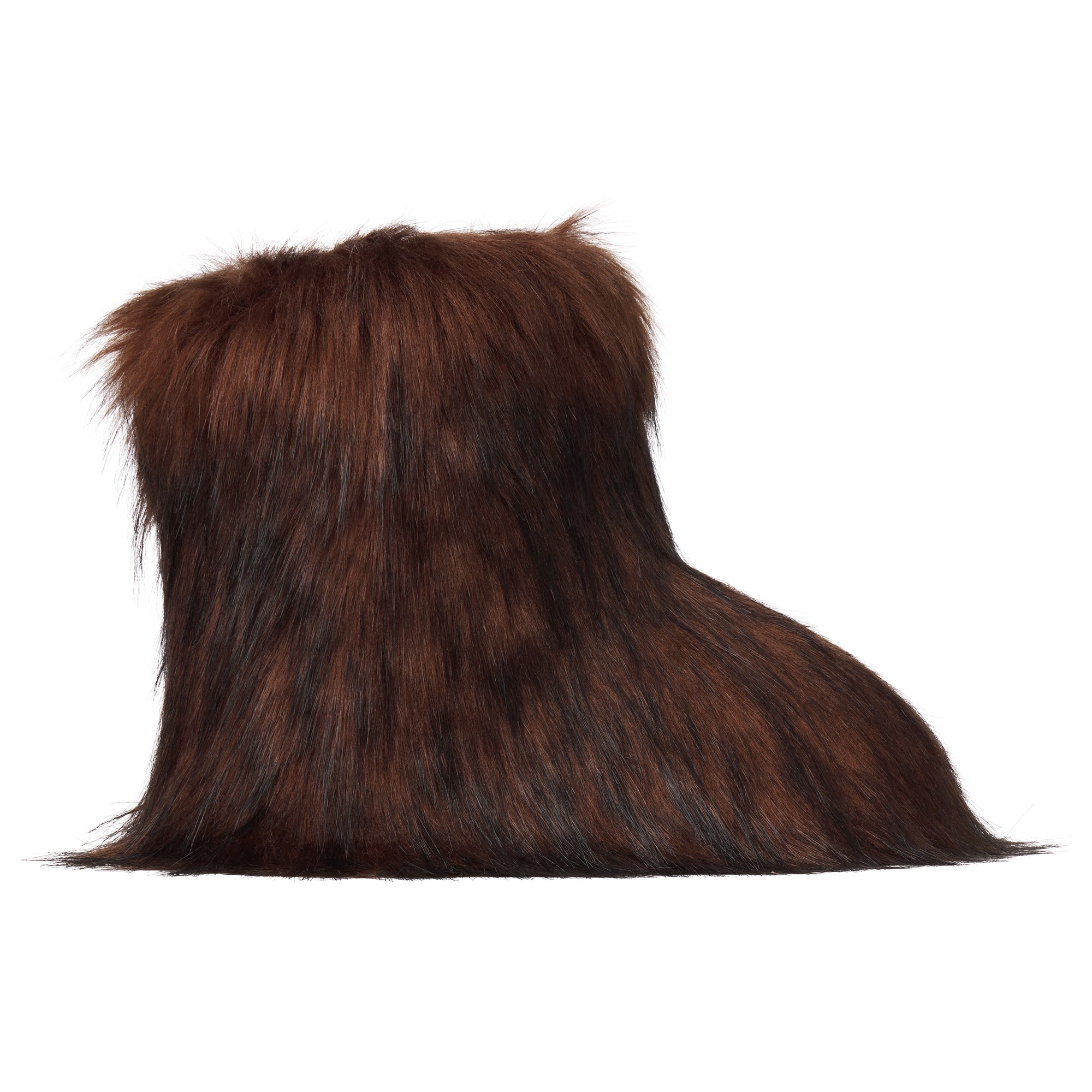 FAUX FUR BOOT | COCOA FLAT ON A WHITE BACKGROUND | FLT @ | FOCUS: 0.0, 1.0, 0.9