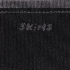 RIBBED CREW LOGO SOCK | ONYX AND DARK HEATHER GREY & LAYS FLAT ON A WHITE BACKGROUND | FLT