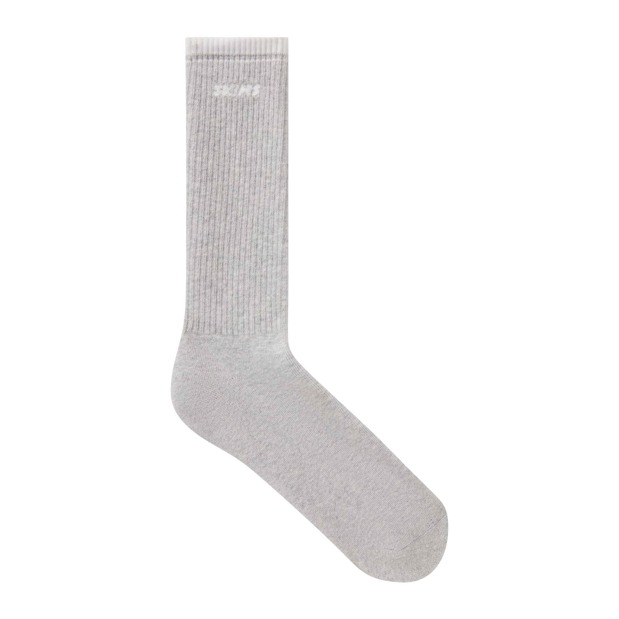 RIBBED CREW LOGO SOCK | LIGHT HEATHER GREY AND SNOW & LAYS FLAT ON A WHITE BACKGROUND | FLT