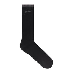 RIBBED CREW LOGO SOCK | ONYX AND DARK HEATHER GREY & LAYS FLAT ON A WHITE BACKGROUND | FLT