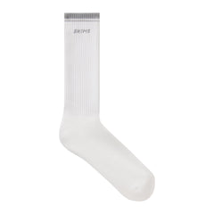 RIBBED CREW LOGO SOCK | SNOW AND LIGHT HEATHER GREY & LAYS FLAT ON A WHITE BACKGROUND | FLT