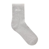 RIBBED QUARTER CREW LOGO SOCK | LIGHT HEATHER GREY AND SNOW & LAYS FLAT ON A WHITE BACKGROUND | FLT