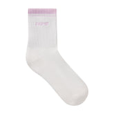 RIBBED QUARTER CREW LOGO SOCK | SNOW AND CHERRY BLOSSOM & LAYS FLAT ON A WHITE BACKGROUND | FLT