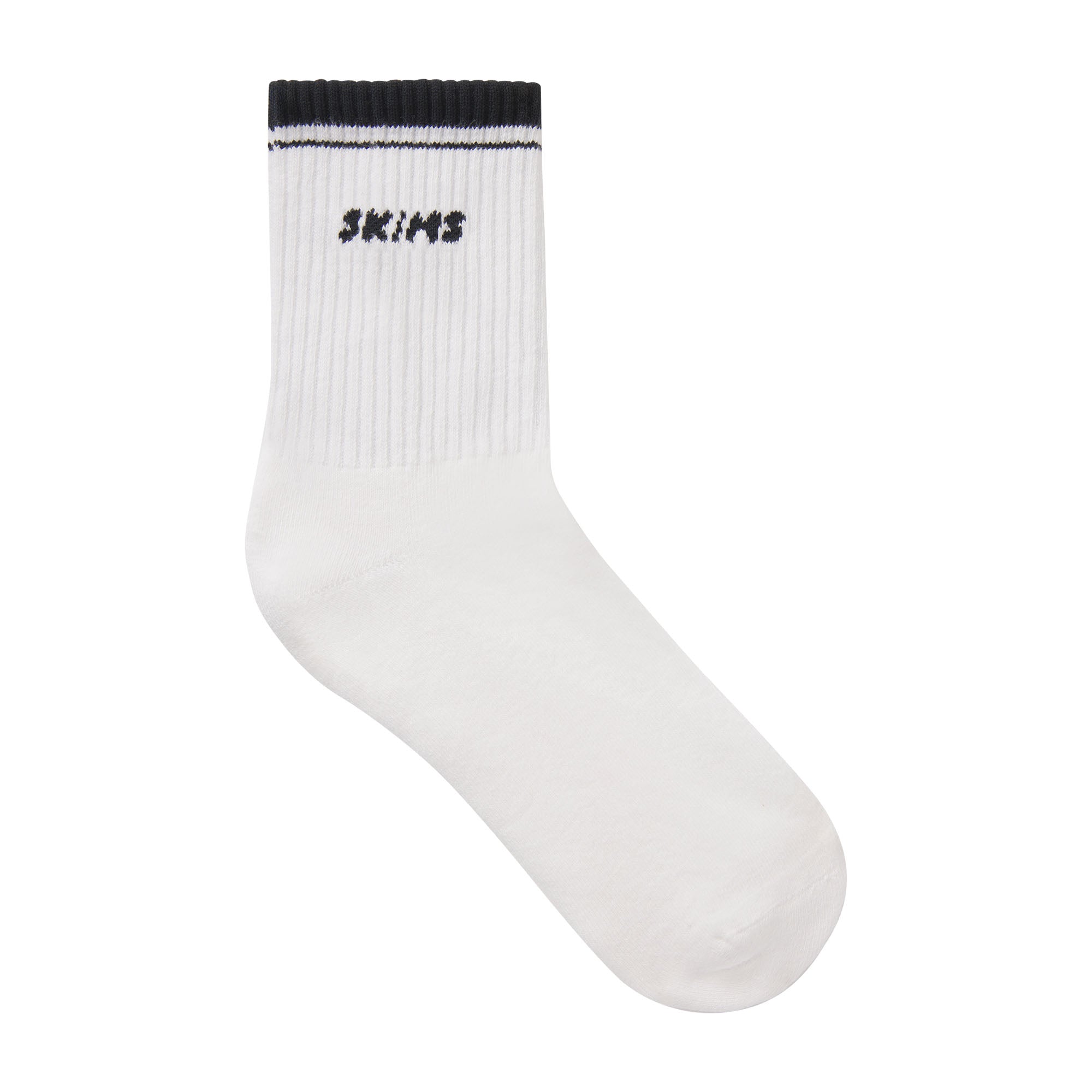 RIBBED QUARTER CREW LOGO SOCK | SNOW AND ONYX & LAYS FLAT ON A WHITE BACKGROUND | FLT