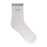 RIBBED QUARTER CREW LOGO SOCK | SNOW AND STONE & LAYS FLAT ON A WHITE BACKGROUND | FLT