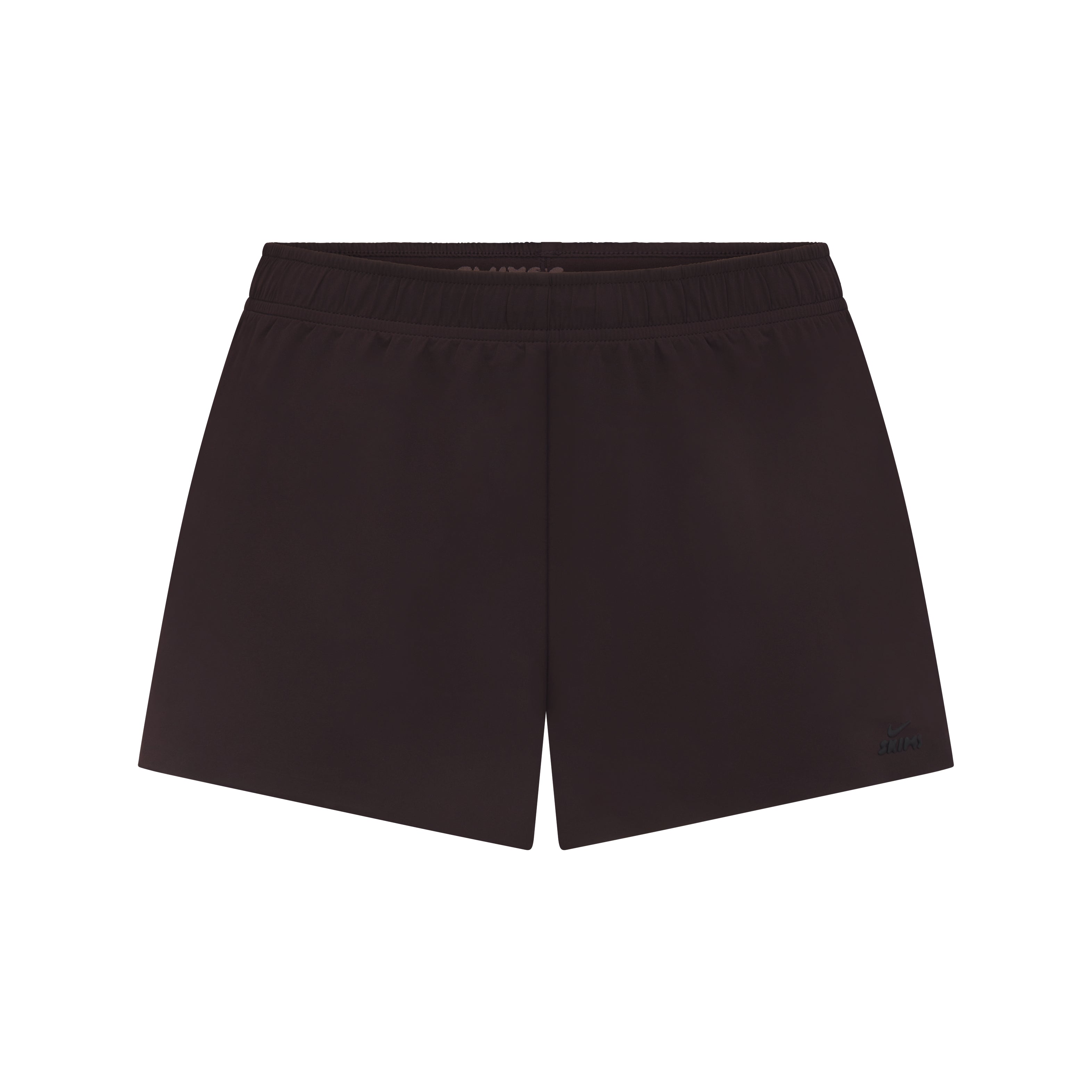 NikeSKIMS STRETCH NYLON RUNNER SHORT | DARK ROAST & LAYS FLAT ON A WHITE BACKGROUND | FLT