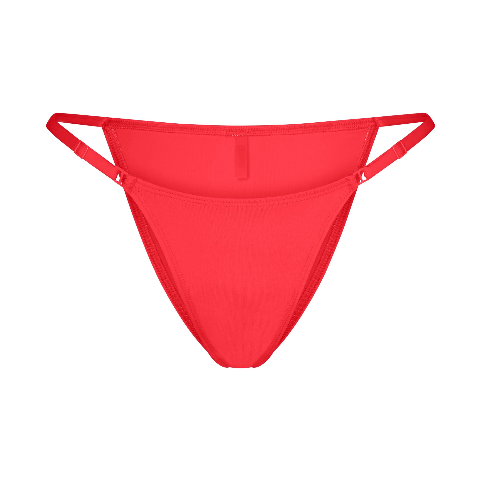 ICONIC SWIM STRING BIKINI BOTTOM | CARMINE FLAT ON A WHITE BACKGROUND | FLT