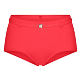 ICONIC SWIM BELTED BOY SHORT BIKINI BOTTOM | CARMINE FLAT ON A WHITE BACKGROUND | FLT