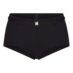 ICONIC SWIM BELTED BOY SHORT BIKINI BOTTOM | OBSIDIAN FLAT ON A WHITE BACKGROUND | FLT