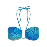 SIGNATURE SWIM HALTER BIKINI TOP | AQUA OMBRE SNAKE LAYS FLAT ON A WHITE BACKGROUND | FLT