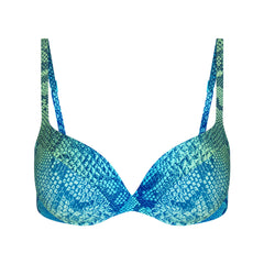 SIGNATURE SWIM ULTIMATE PUSH-UP TIE BACK BIKINI TOP | AQUA OMBRE SNAKE LAYS FLAT ON A WHITE BACKGROUND | FLT