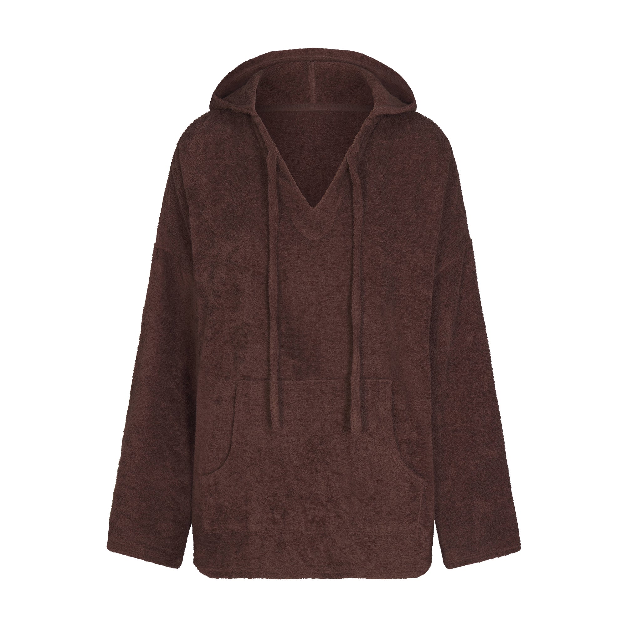 TERRY COVER-UPS OVERSIZED HOODIE | DARK SEPIA LAYS FLAT ON A WHITE BACKGROUND | FLT