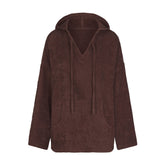 TERRY COVER-UPS OVERSIZED HOODIE | DARK SEPIA LAYS FLAT ON A WHITE BACKGROUND | FLT