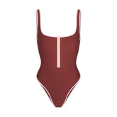SIGNATURE SWIM SNAP FRONT ONE PIECE | HENNA CONTRAST LAYS FLAT ON A WHITE BACKGROUND | FLT