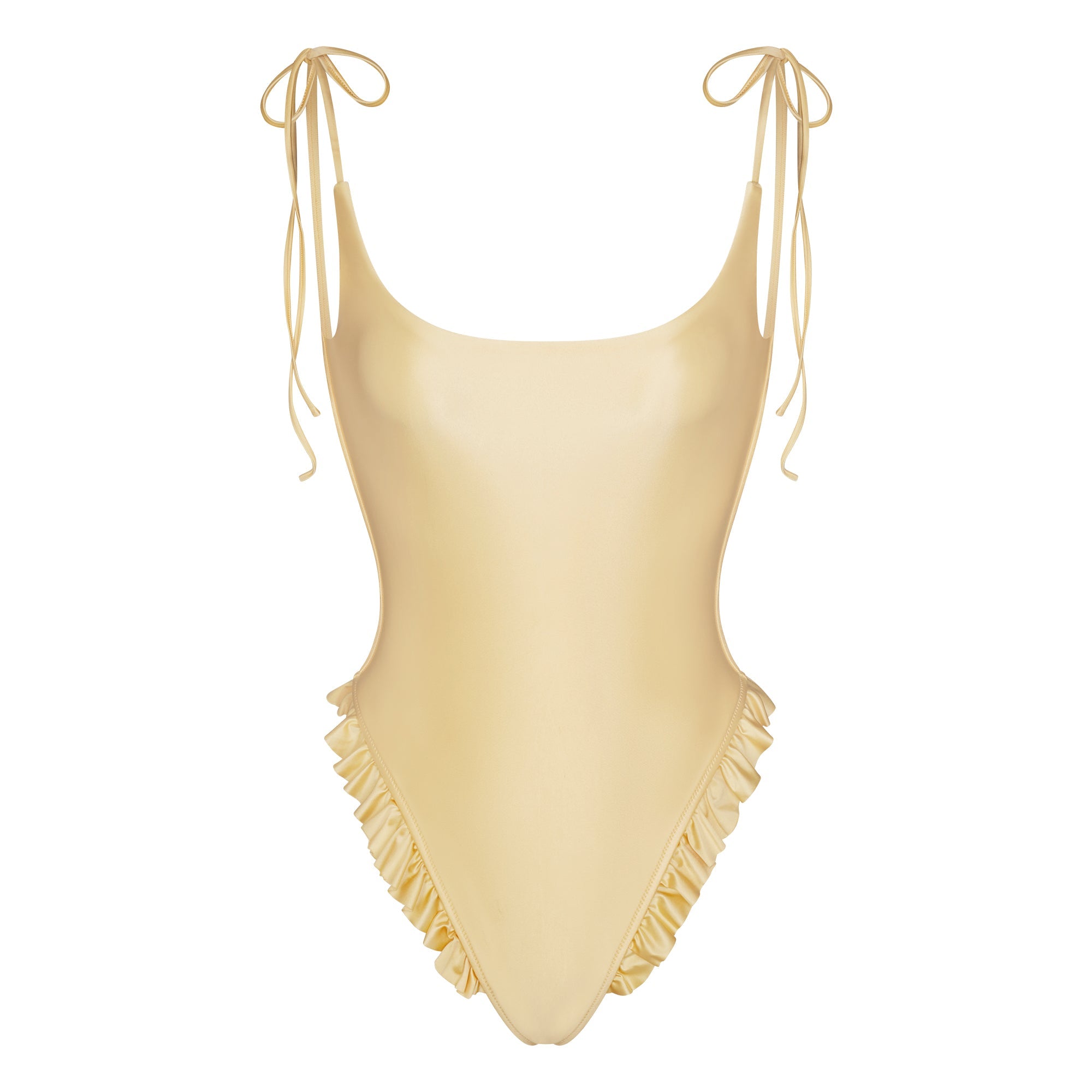 SATIN SWIM LOW BACK ONE PIECE | MARIZPAN FLAT ON A WHITE BACKGROUND | FLT