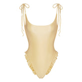 SATIN SWIM LOW BACK ONE PIECE | MARIZPAN FLAT ON A WHITE BACKGROUND | FLT