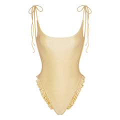 SATIN SWIM LOW BACK ONE PIECE | MARIZPAN FLAT ON A WHITE BACKGROUND | FLT