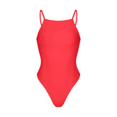 ICONIC SWIM HIGH NECK ONE PIECE | CARMINE FLAT ON A WHITE BACKGROUND | FLT