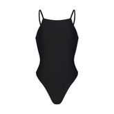 ICONIC SWIM HIGH NECK ONE PIECE | OBSIDIAN FLAT ON A WHITE BACKGROUND | FLT