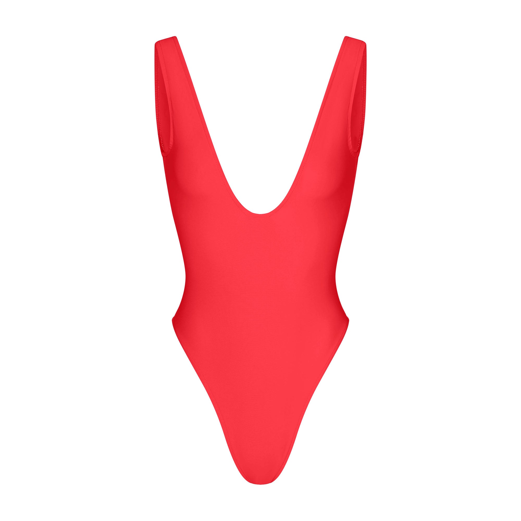 ICONIC SWIM SQUARE NECK ONE PIECE | CARMINE FLAT ON A WHITE BACKGROUND | FLT