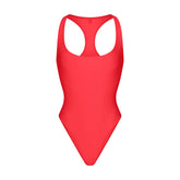 ICONIC SWIM RACERBACK ONE PIECE | CARMINE FLAT ON A WHITE BACKGROUND | FLT