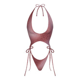 SIGNATURE SWIM PLUNGE MONOKINI | HENNA FK OMBRE PRINT LAYS FLAT ON A WHITE BACKGROUND | FLT