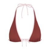 SIGNATURE SWIM HALTER PLUNGE BIKINI TOP | HENNA CONTRAST LAYS FLAT ON A WHITE BACKGROUND | FLT