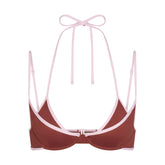 SIGNATURE SWIM LAYERED PLUNGE BIKINI TOP | HENNA CONTRAST LAYS FLAT ON A WHITE BACKGROUND | FLT