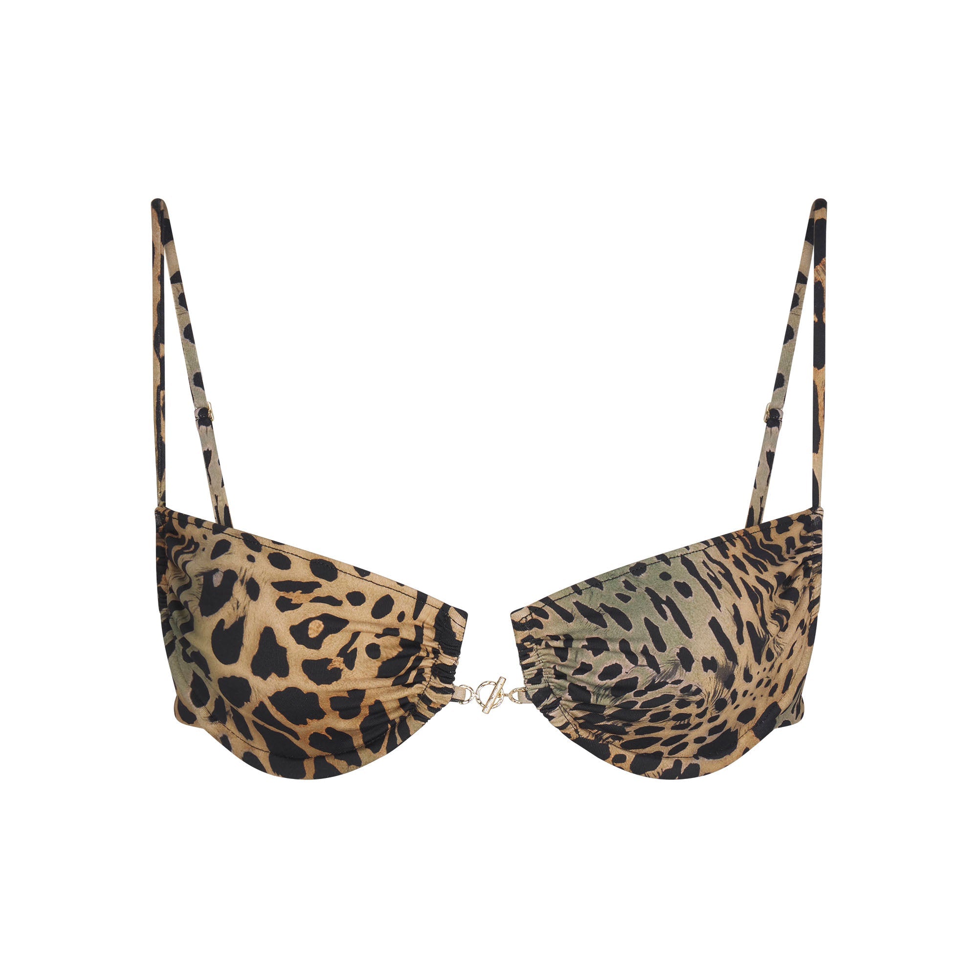 ICONIC SWIM HARDWARE UNDERWIRE BIKINI TOP | CHEETAH SKIN PRINT FLAT ON A WHITE BACKGROUND | FLT