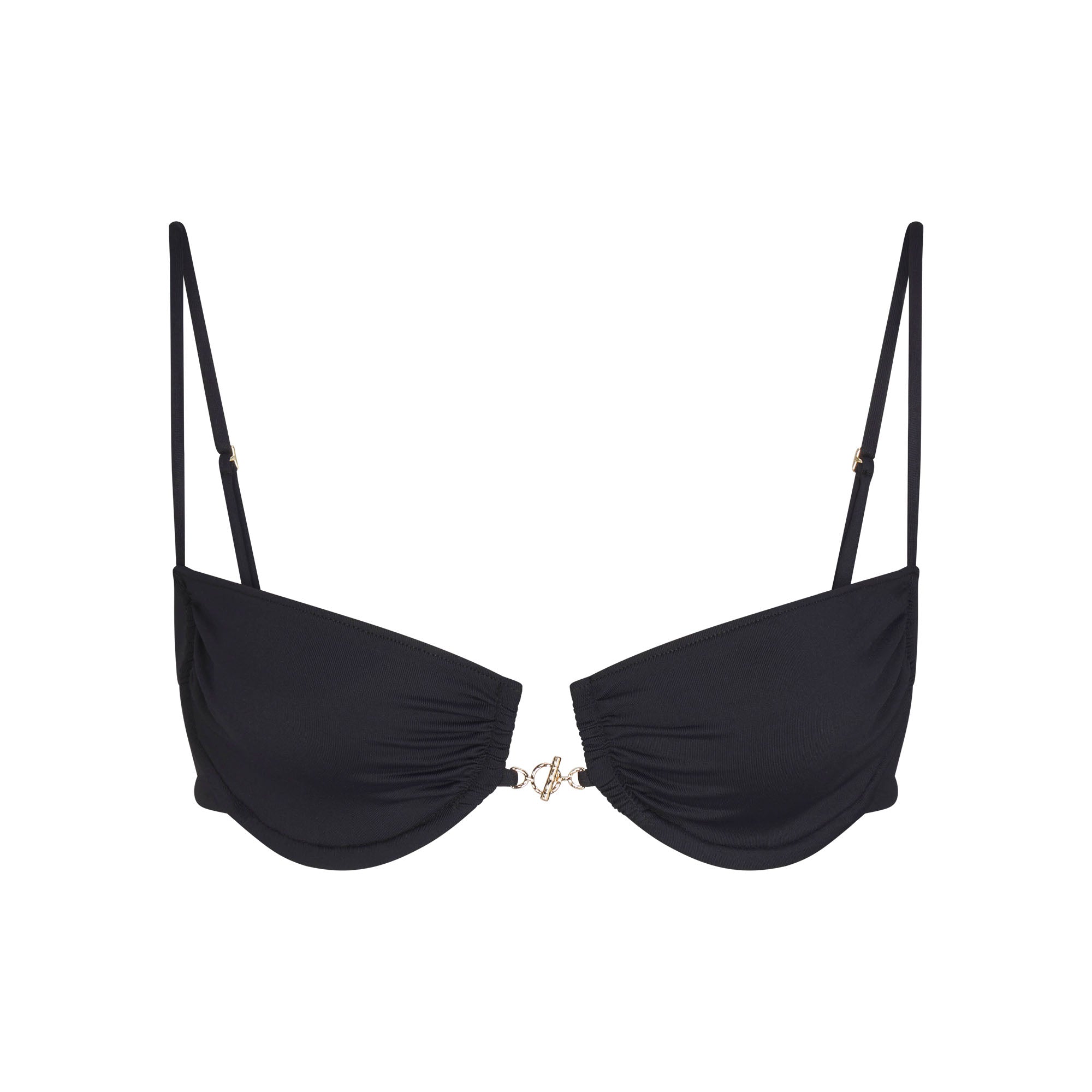ICONIC SWIM HARDWARE UNDERWIRE BIKINI TOP | OBSIDIAN FLAT ON A WHITE BACKGROUND | FLT