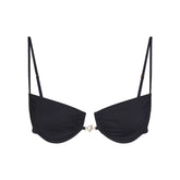 ICONIC SWIM HARDWARE UNDERWIRE BIKINI TOP | OBSIDIAN FLAT ON A WHITE BACKGROUND | FLT