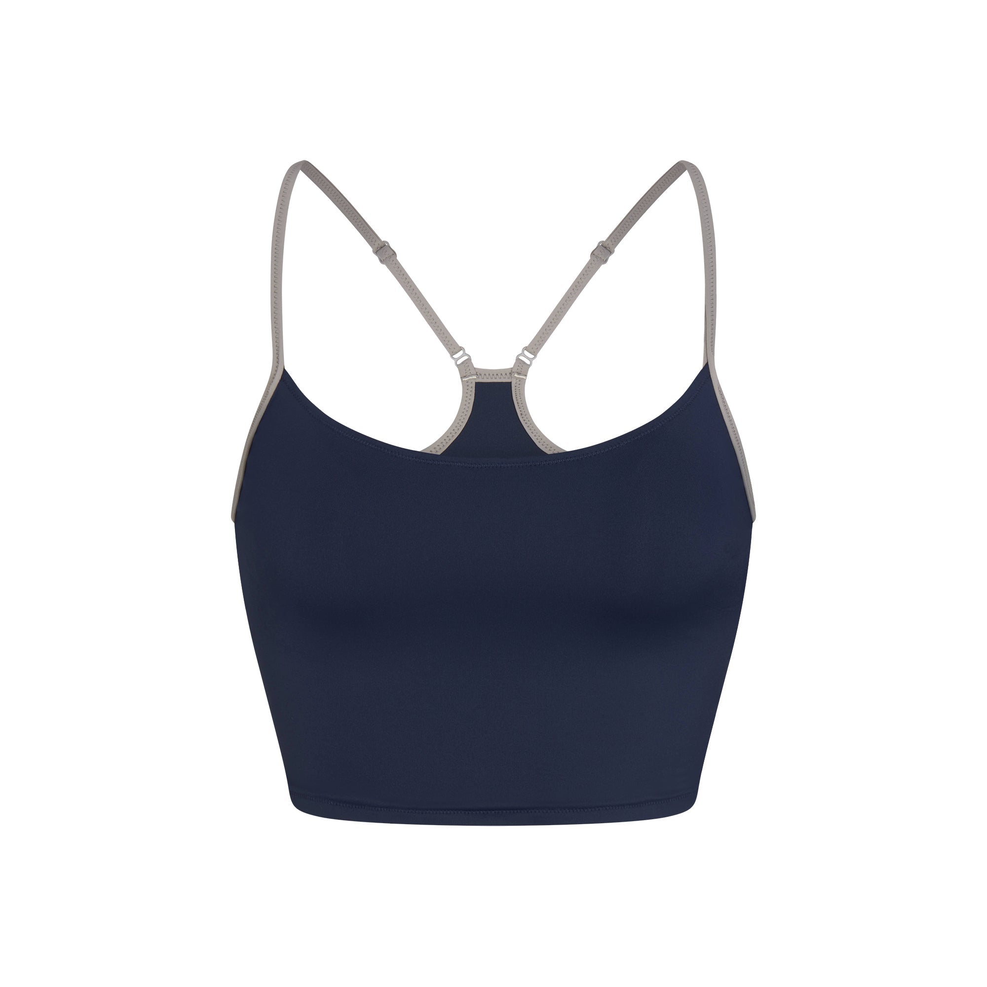 SIGNATURE SWIM CAMI TOP | NAVY CONTRAST LAYS FLAT ON A WHITE BACKGROUND | FLT