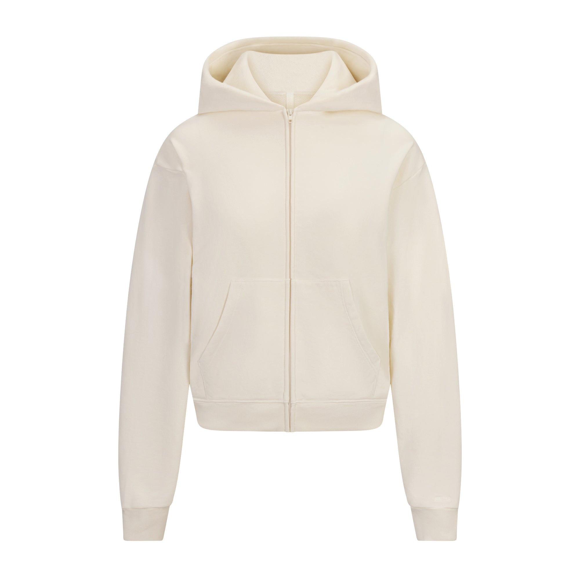 FRENCH TERRY ZIP UP HOODIE | ECRU LAYS FLAT ON A WHITE BACKGROUND | FLT