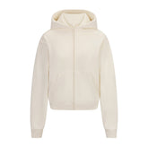 FRENCH TERRY ZIP UP HOODIE | ECRU LAYS FLAT ON A WHITE BACKGROUND | FLT