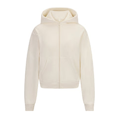 FRENCH TERRY ZIP UP HOODIE | ECRU LAYS FLAT ON A WHITE BACKGROUND | FLT