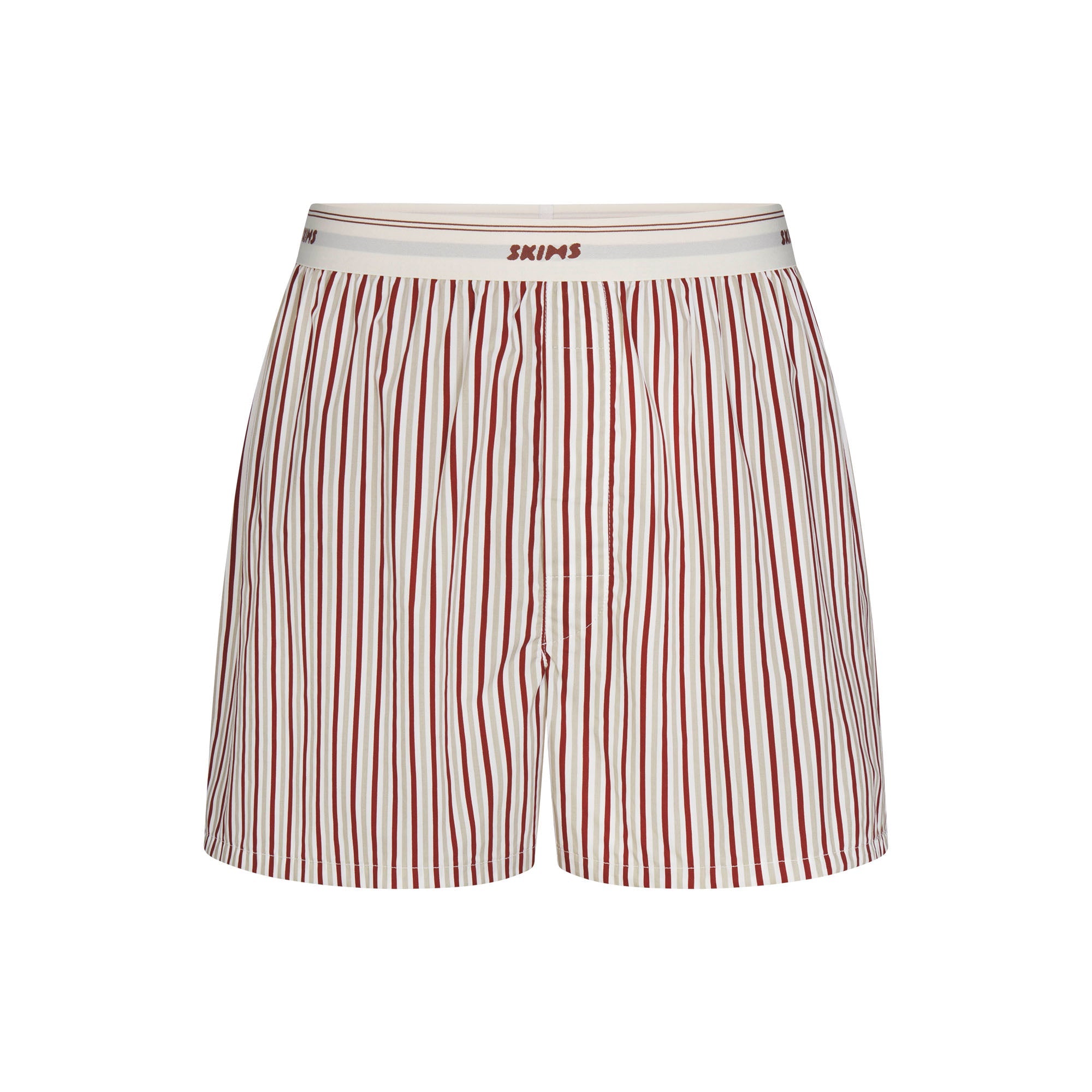 COTTON POPLIN MENS LOGO BAND BOXER | CINNAMON STONE STRIPE FLAT ON A WHITE BACKGROUND | FLT