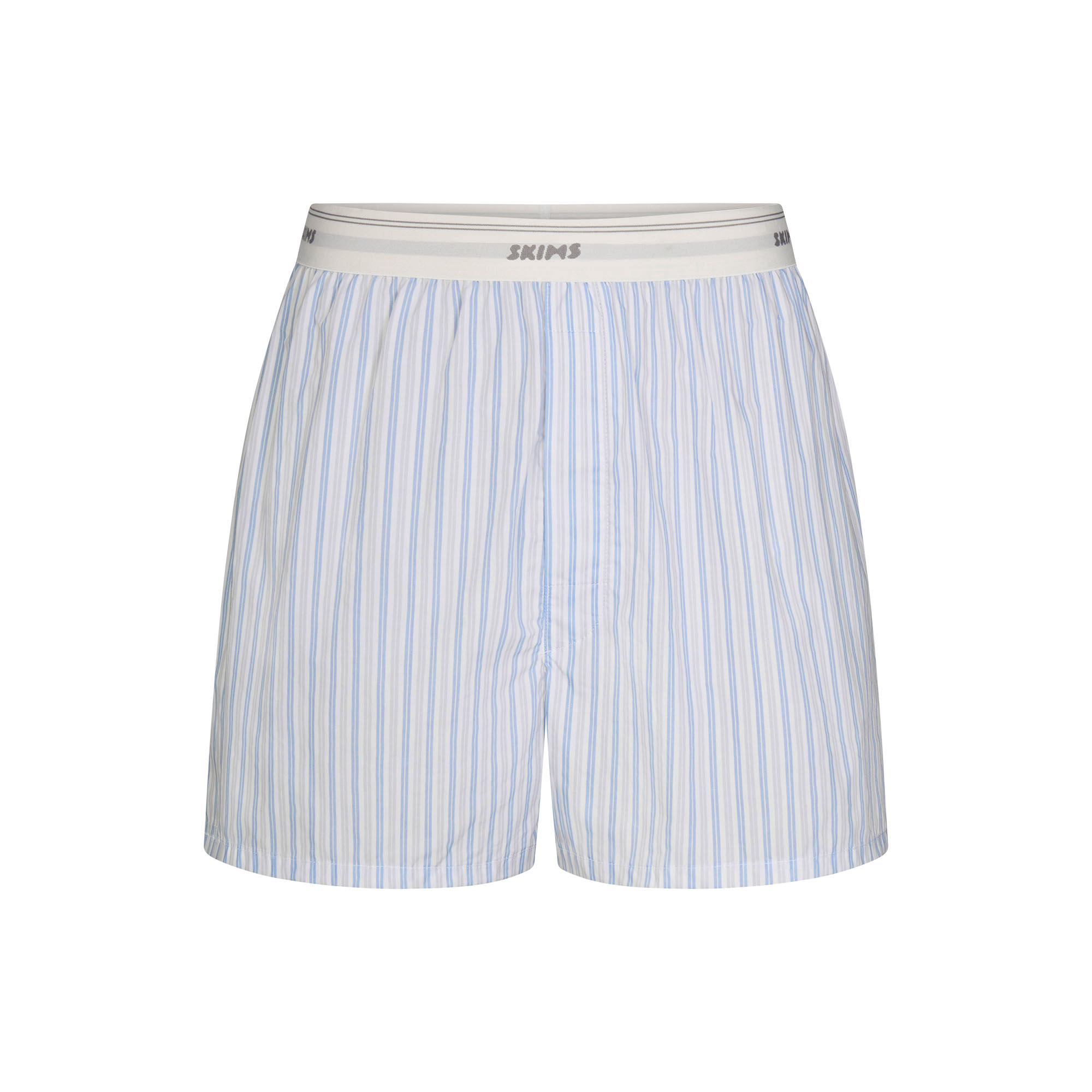 COTTON POPLIN MENS LOGO BAND BOXER | PLATINUM DOUBLE STRIPE FLAT ON A WHITE BACKGROUND | FLT