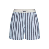 COTTON POPLIN MENS LOGO BAND BOXER | PERIWINKLE STRIPE FLAT ON A WHITE BACKGROUND | FLT