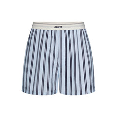 COTTON POPLIN MENS LOGO BAND BOXER | PERIWINKLE STRIPE FLAT ON A WHITE BACKGROUND | FLT