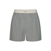 COTTON POPLIN MENS LOGO BAND BOXER | SLATE GREY CHECK FLAT ON A WHITE BACKGROUND | FLT