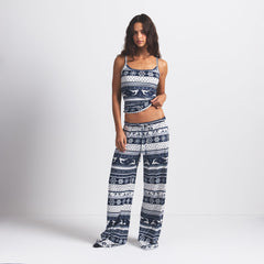 LOGO PLUSH POINTELLE CAMI | NAVY DEER FAIR ISLE ON A MODEL FRONT VIEW @ | FOCUS: 0.0, 1.0, 0.9