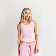 COTTON RIB SCOOP NECK TANK | CHERRY BLOSSOM ON A MODEL FRONT VIEW S | FOCUS: 0.0, 1.0, 0.9