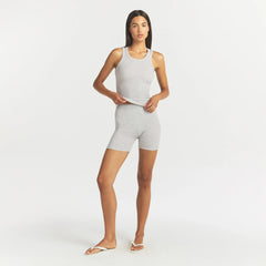 COTTON RIB SCOOP NECK TANK | LIGHT HEATHER GREY ON A MODEL FRONT VIEW @ | FOCUS: 0.0, 1.0, 0.9