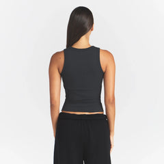 COTTON RIB SCOOP NECK TANK | SOOT ON A MODEL BACK VIEW @ | FOCUS: 0.0, 1.0, 0.9