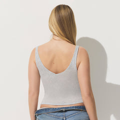 SHEER COTTON V NECK TANK | LIGHT HEATHER GREY ON A MODEL SIDE VIEW | FOCUS: 0.0, 1.0, 0.9