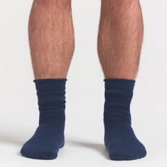 SKIMS FOR TEAM USA MENS OLYMPIC LOUNGE SOCK | NAVYON A MODEL FRONT VIEW @ | FOCUS: 0.0, 1.0, 0.9